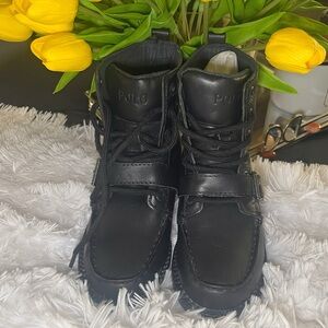 Ralph Lauren Black Leather Ranger Boot. LITTLE BOYS. NEW-NEVER WORN.